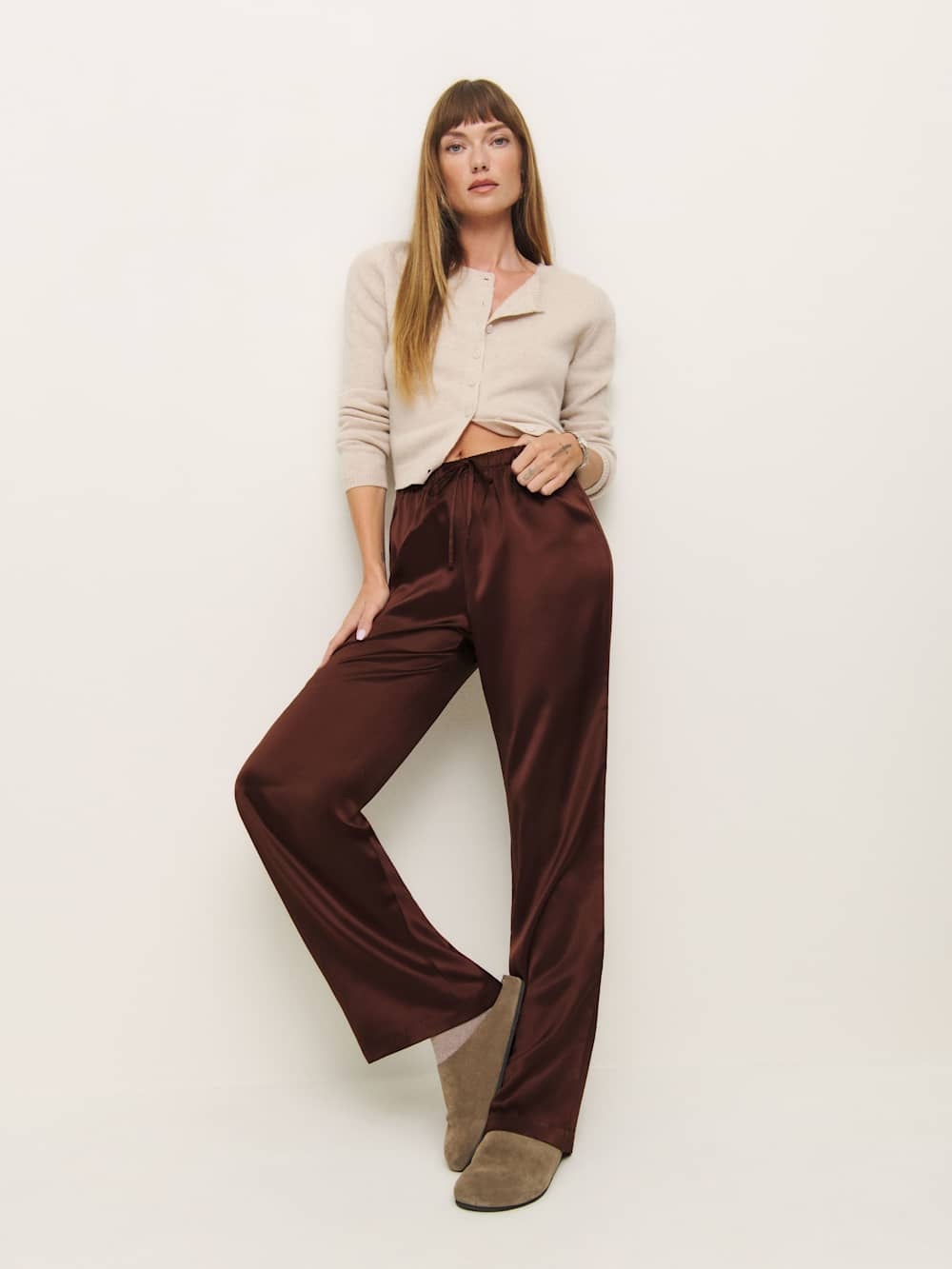 REFORMATION Olina Silk Pant in mahogany Size xs